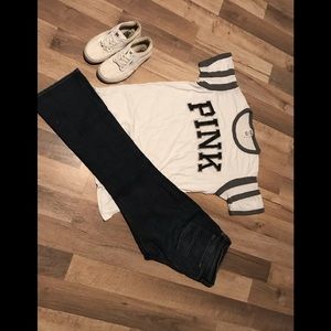 Large white and grey sleeved PINK tee